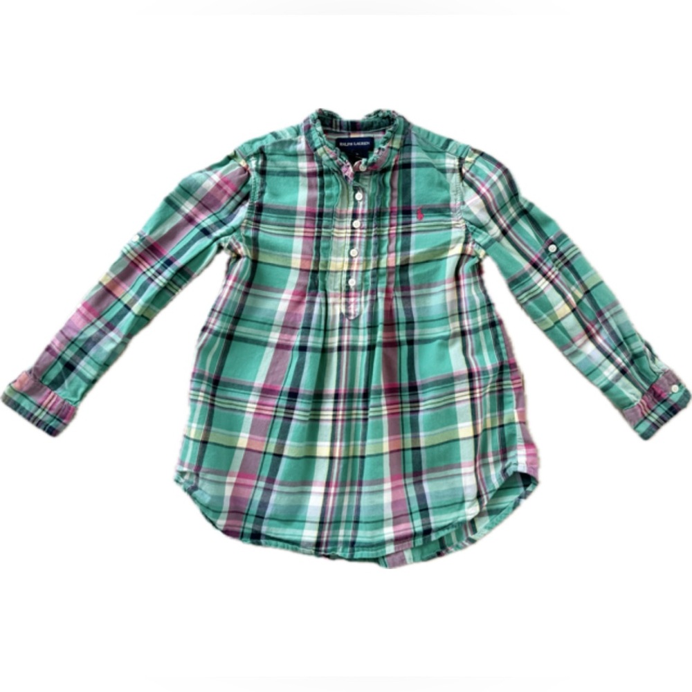 Ralph Lauren Sz 6 Yrs Girls Shirt Multicolor Plaid Blouse Ruffle